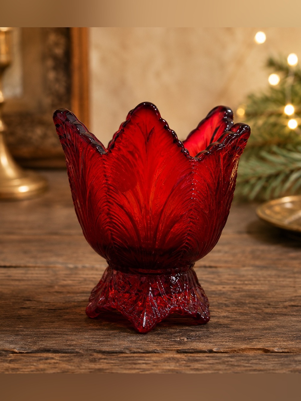 Fenton Retired Ruby Red Glass Tulip Candle Holder 9596 RU Original Box USA